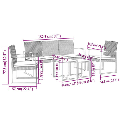 Set comedor de jardín 5 pzas y cojines PP aspecto ratán marrón