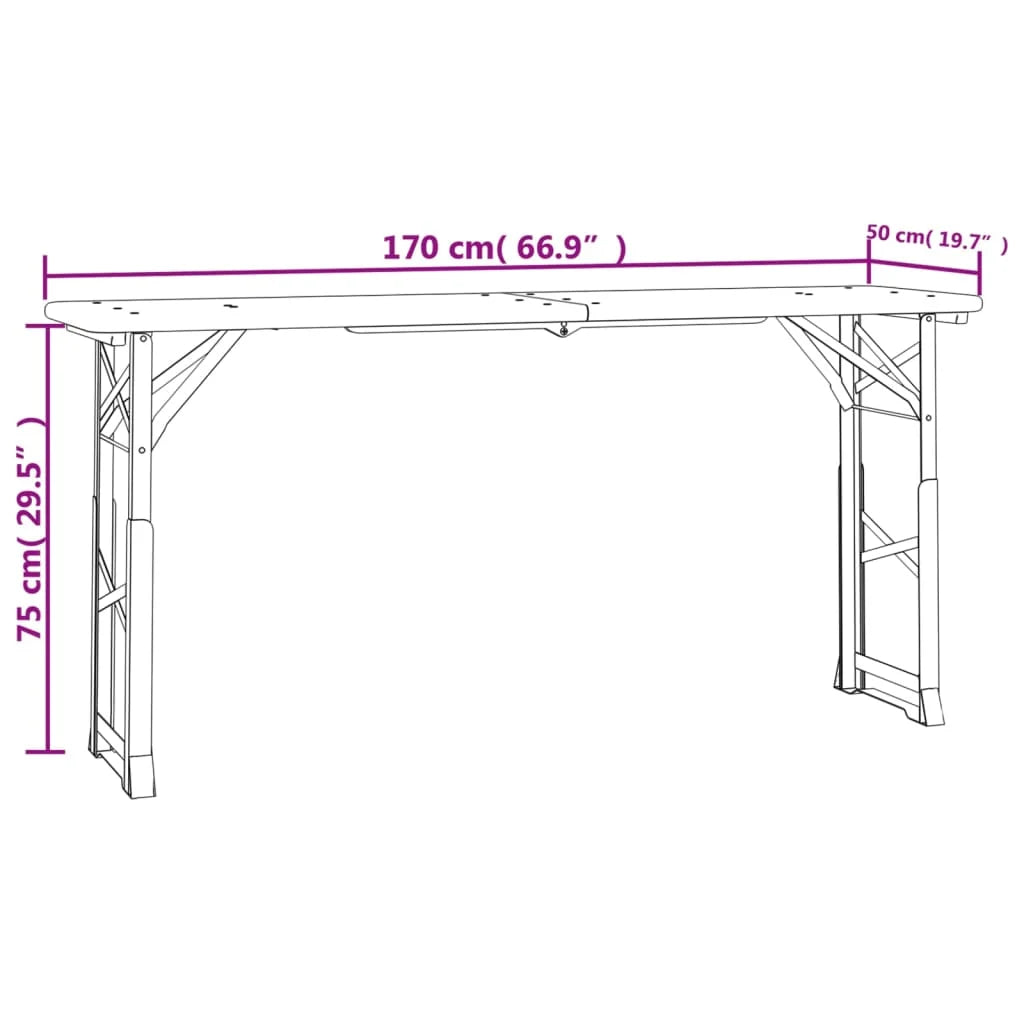 Mesa plegable de bar madera maciza abeto 170x50x75/105 cm