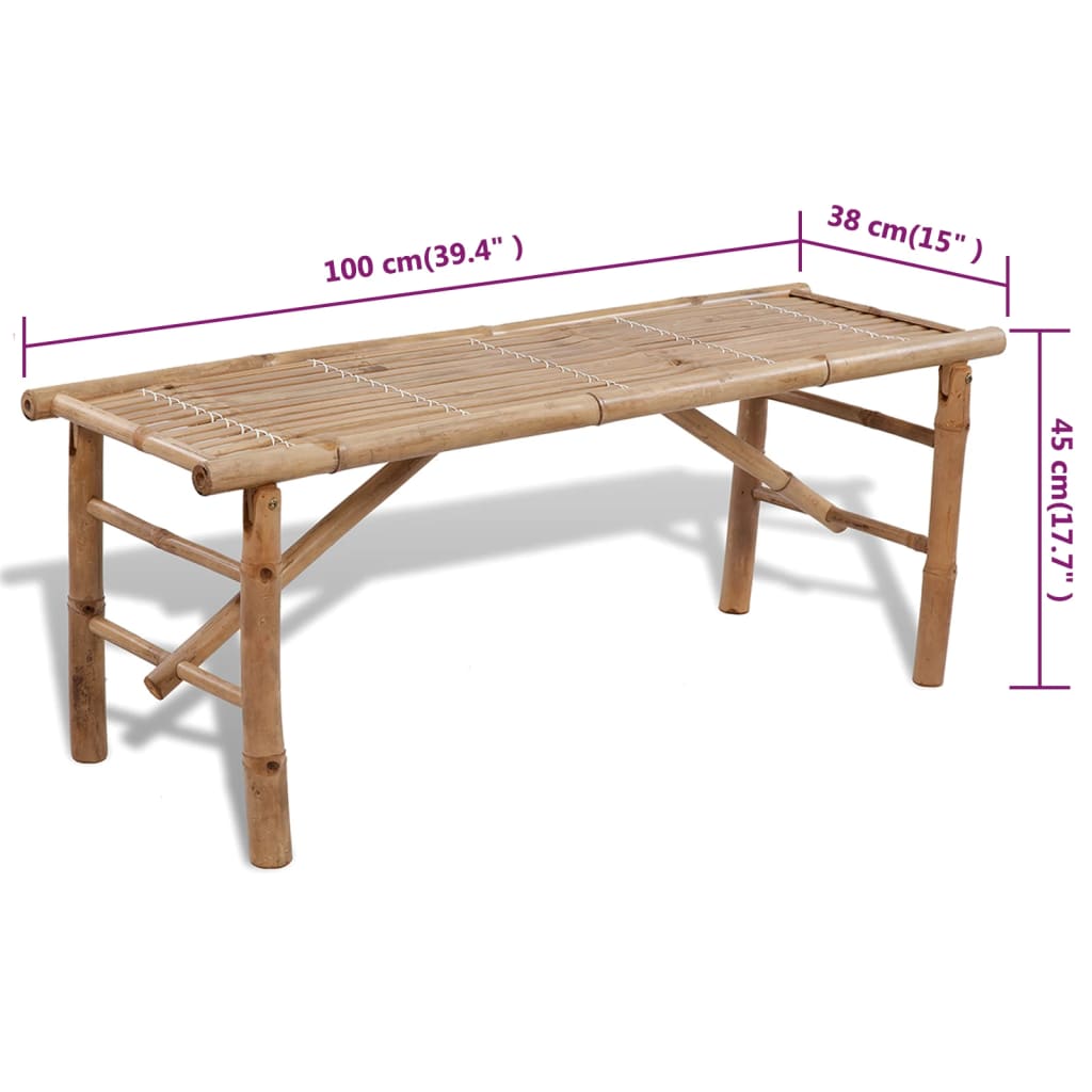 Mesa de bambú plegable 2 bancos 100 cm para jardín