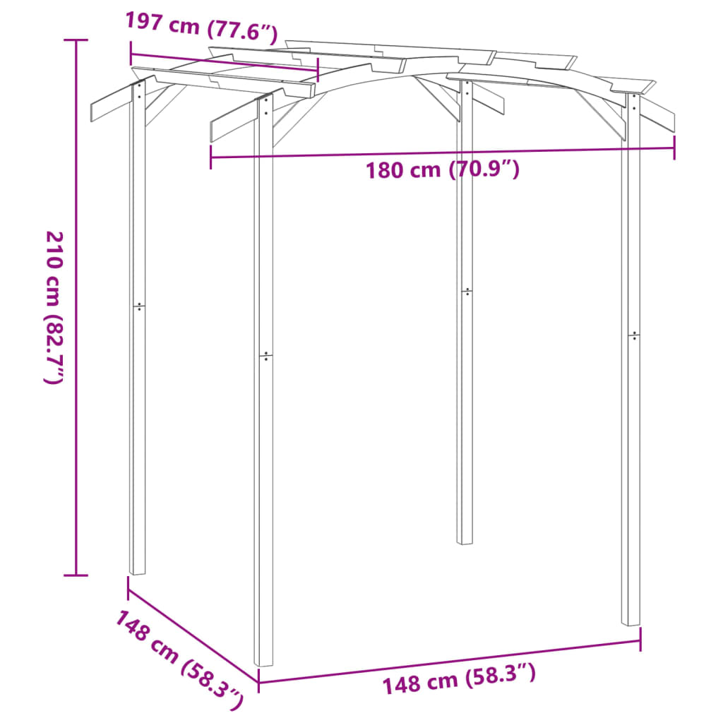 Pérgola de jardín madera de pino impregnada 180x197x210 cm