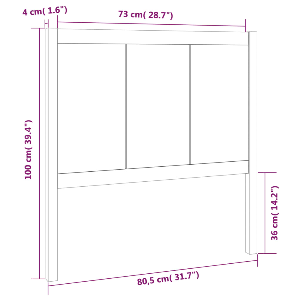 Solid white pine wood headboard 80.5x4x100 cm