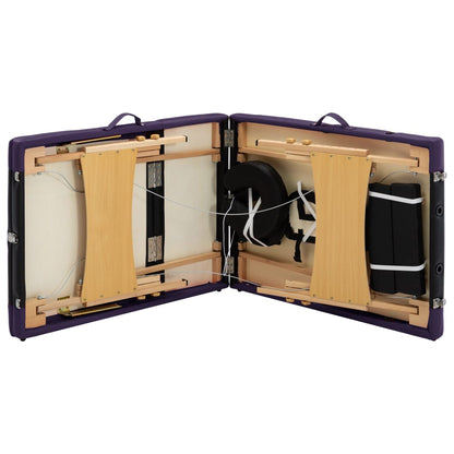 Folding massage table 3 zones black and purple wood