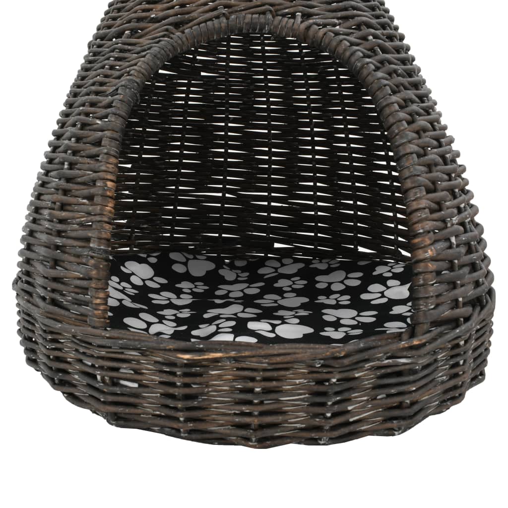 Cat house with tipi-shaped cushion, natural willow, grey, 40x60cm