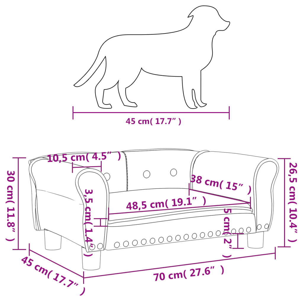 Cama para perros de terciopelo rosa 70x45x30 cm