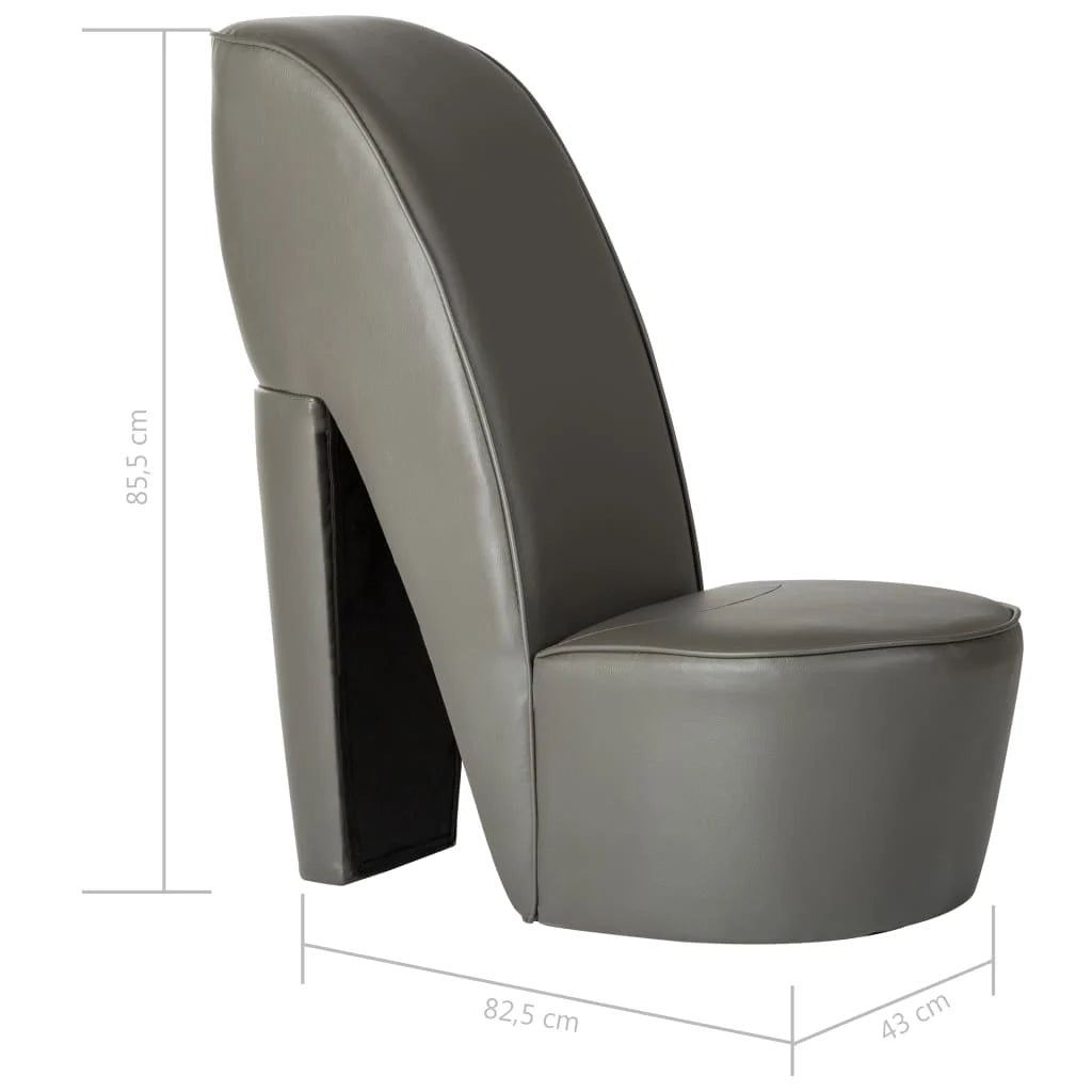 High heel shoe shaped armchair in grey synthetic leather