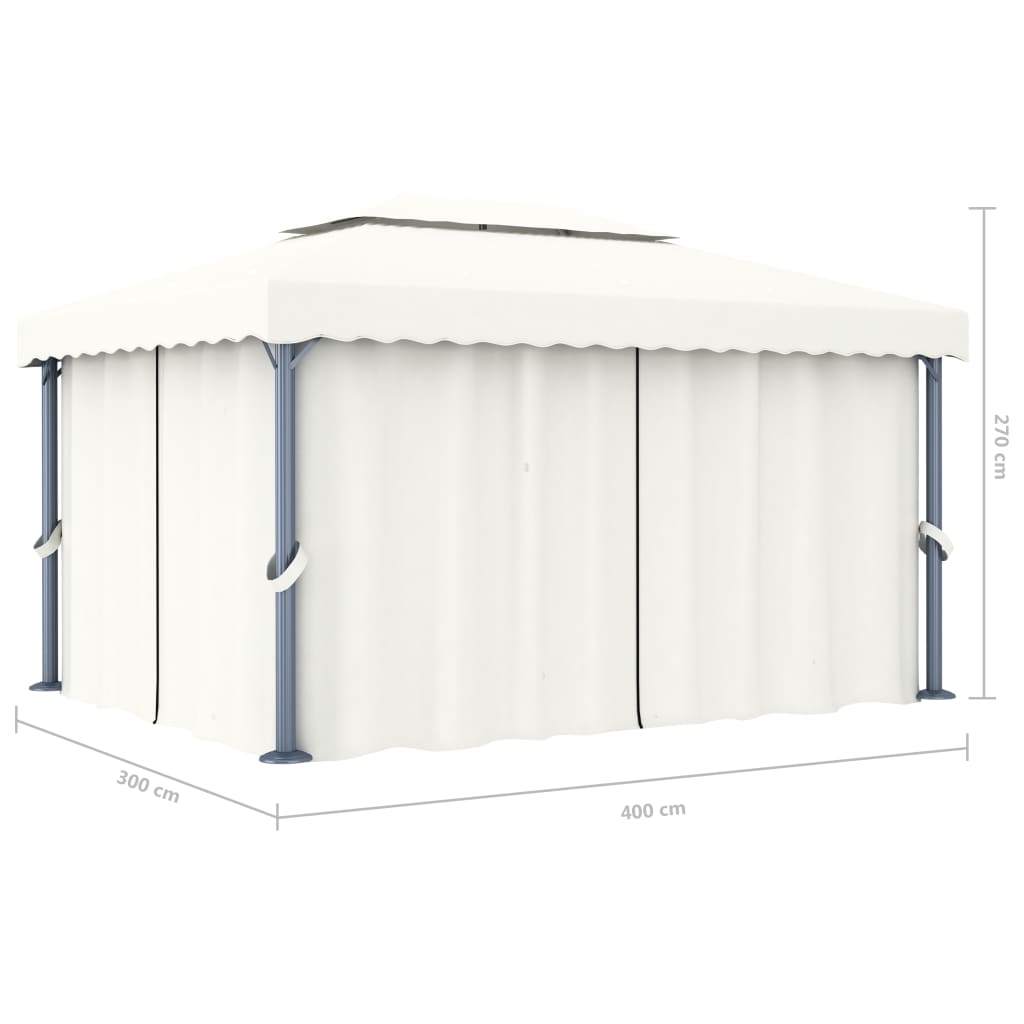 Gazebo with cream white curtain, aluminium, 4x3 m