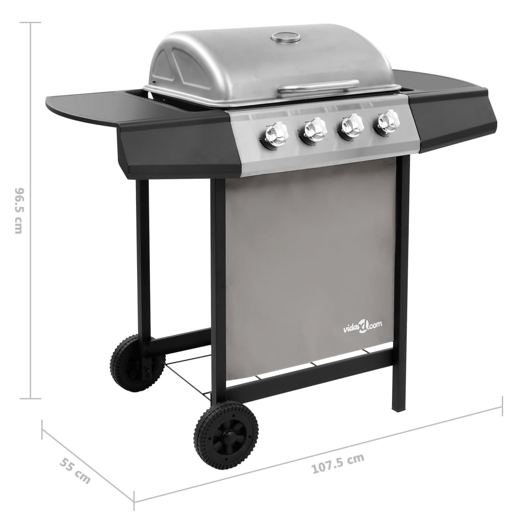 4 burner gas barbecue black and silver