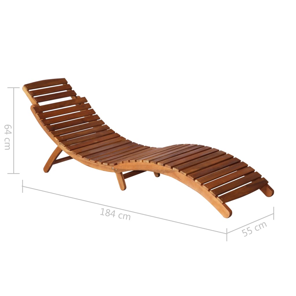 Garden lounger with table and cushion made of solid acacia wood