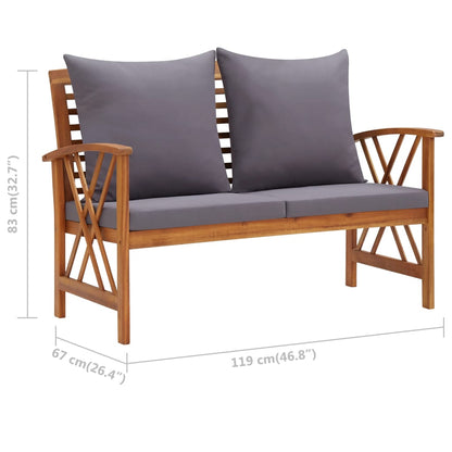 Garden bench with cushions 119 cm solid acacia wood