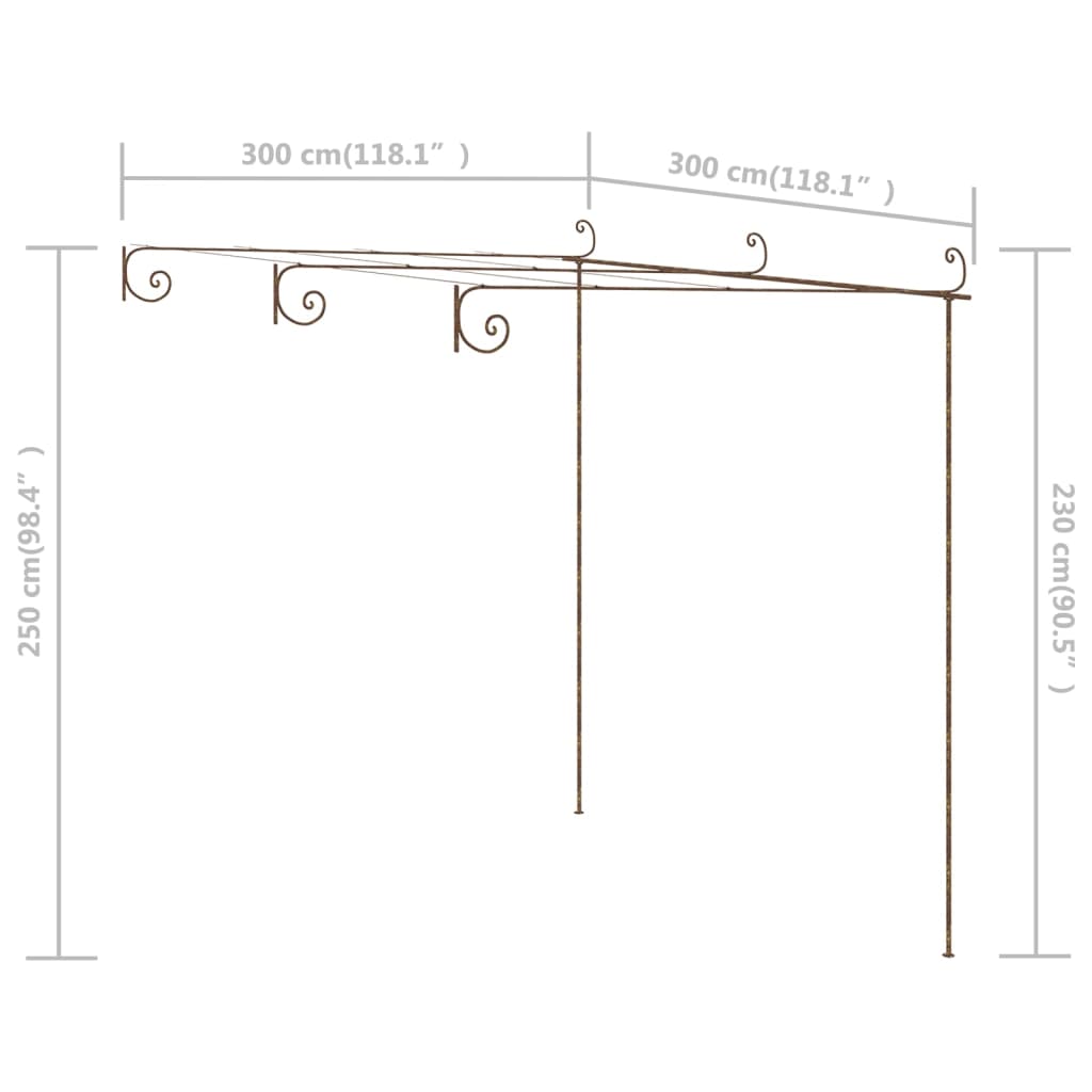 Antique brown garden pergola 3x3x2.5 m iron 