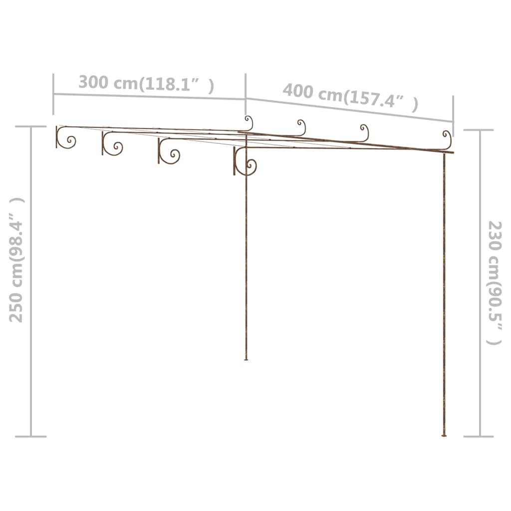 Antique brown garden pergola 3x3x2.5 m iron 