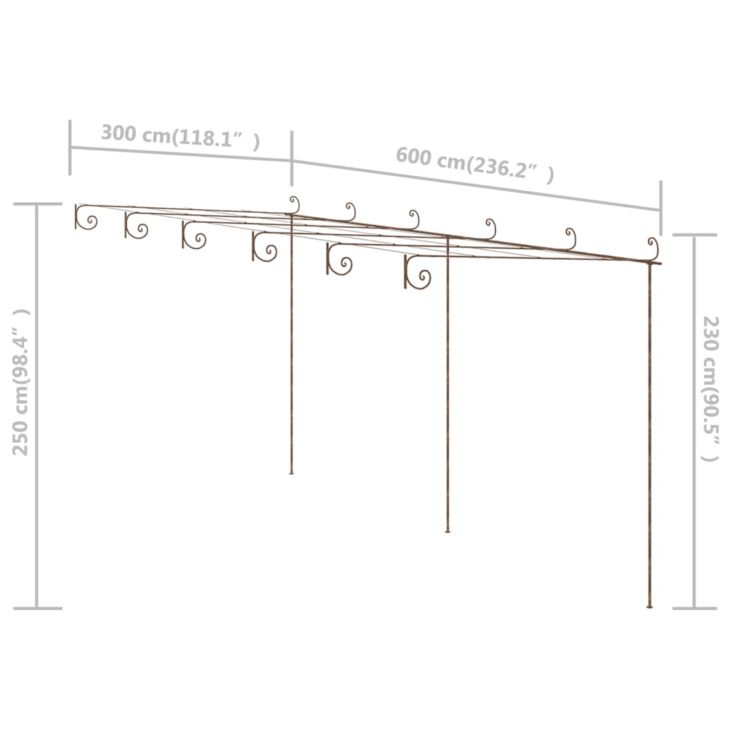 Antique brown garden pergola 3x3x2.5 m iron 