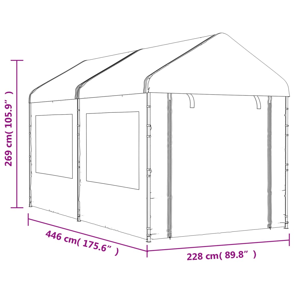 Gazebo tent with white polyethylene roof 