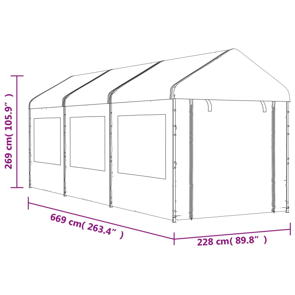 Gazebo tent with white polyethylene roof 