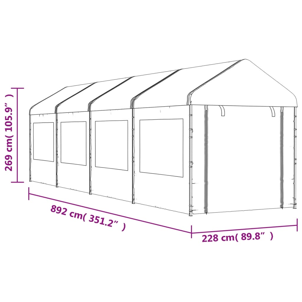 Gazebo tent with white polyethylene roof 