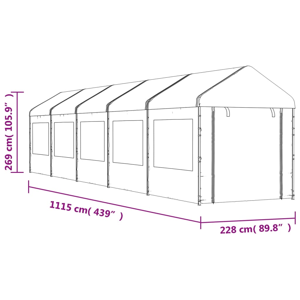 Gazebo tent with white polyethylene roof 