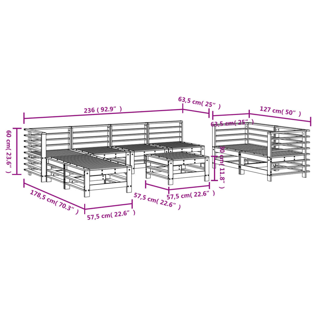 9-piece garden furniture set made of solid Douglas fir wood