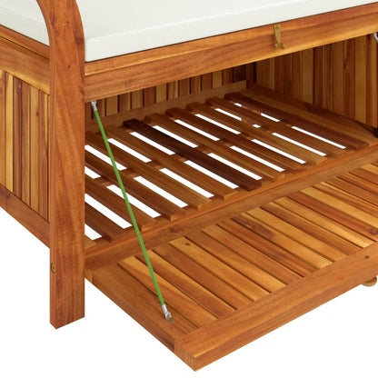 Garden storage bench with cushion, solid acacia wood, 91 cm