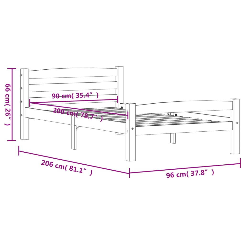 Estructura de cama de madera maciza de pino blanca 90x200 cm