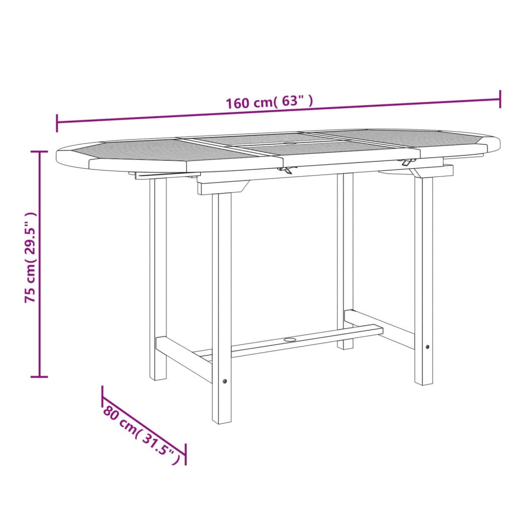 Extendable garden table solid teak wood 110-160x80x75 cm