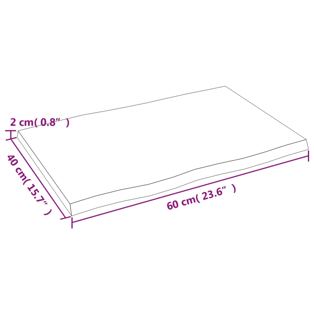 Tablero mesa madera tratada roble borde vivo marrón 60x40x2 cm