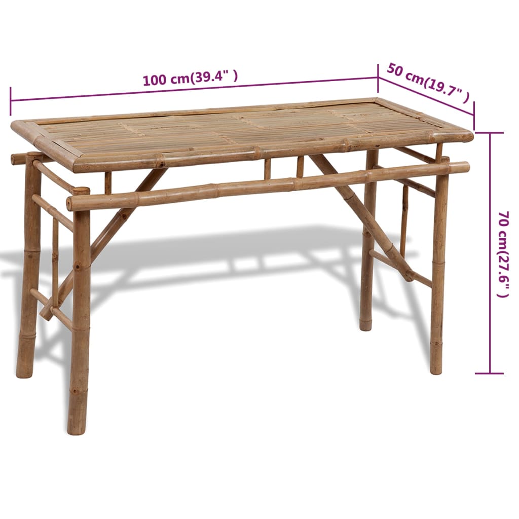 Mesa de bambú plegable 2 bancos 100 cm para jardín