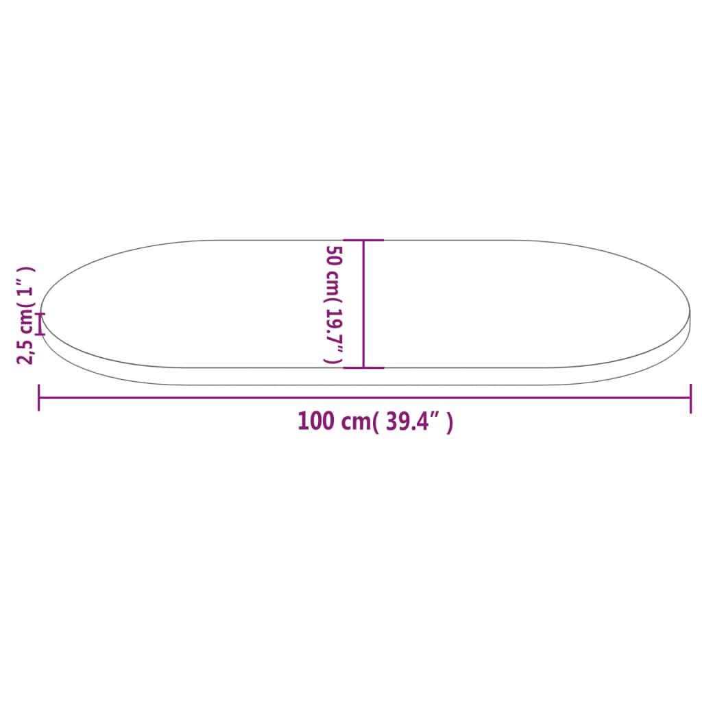 Tablero de mesa ovalado madera maciza de pino 100x50x2,5 cm