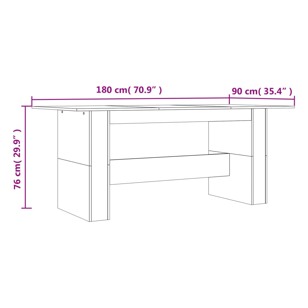 White engineered wood dining table 180x90x76 cm