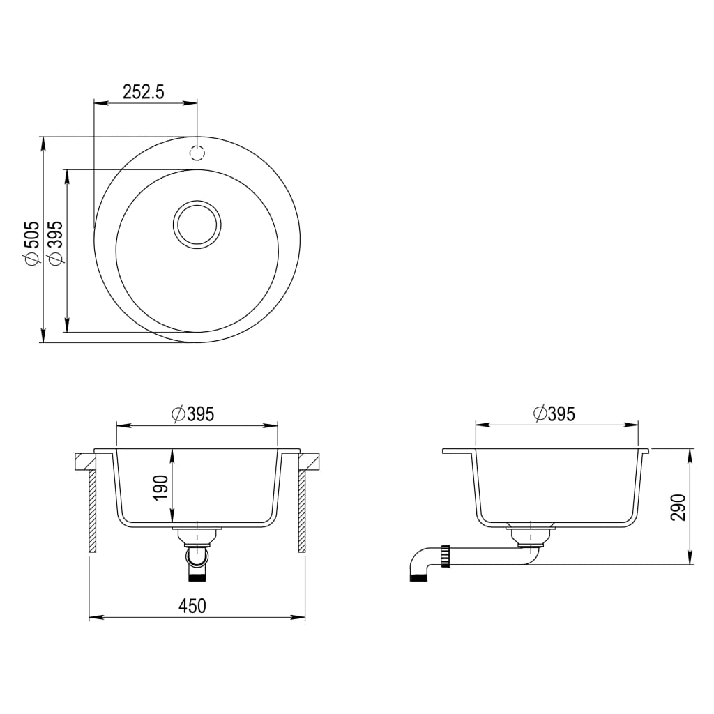 Granite kitchen sink with a round bowl 