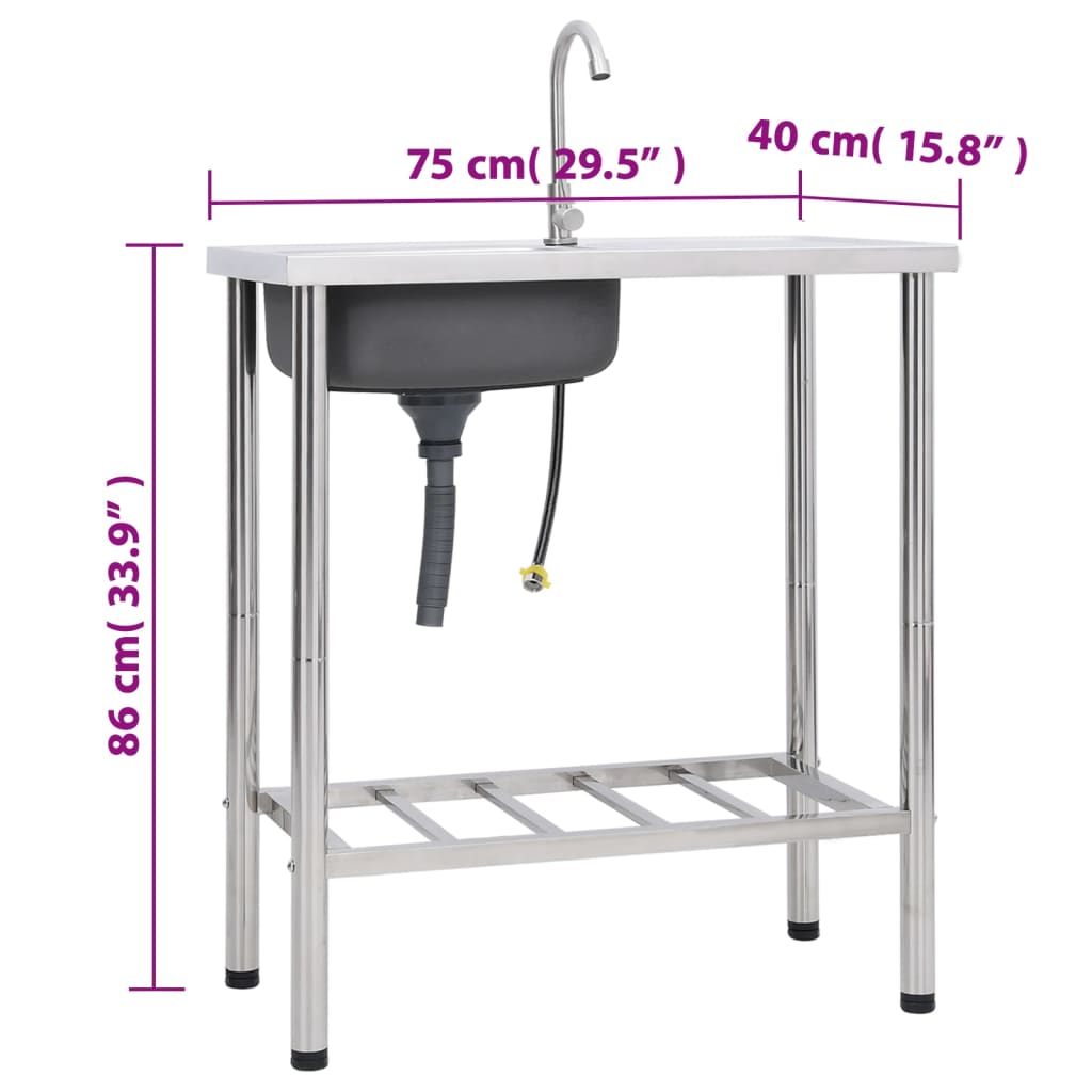 Single bowl stainless steel camping sink 