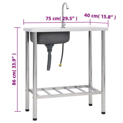 Single bowl stainless steel camping sink 