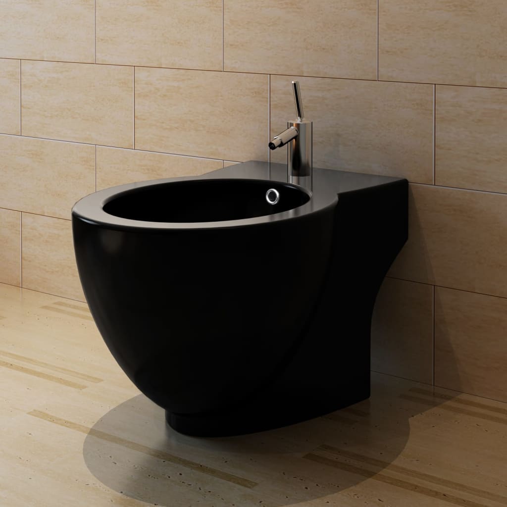 Black ceramic toilet and bidet