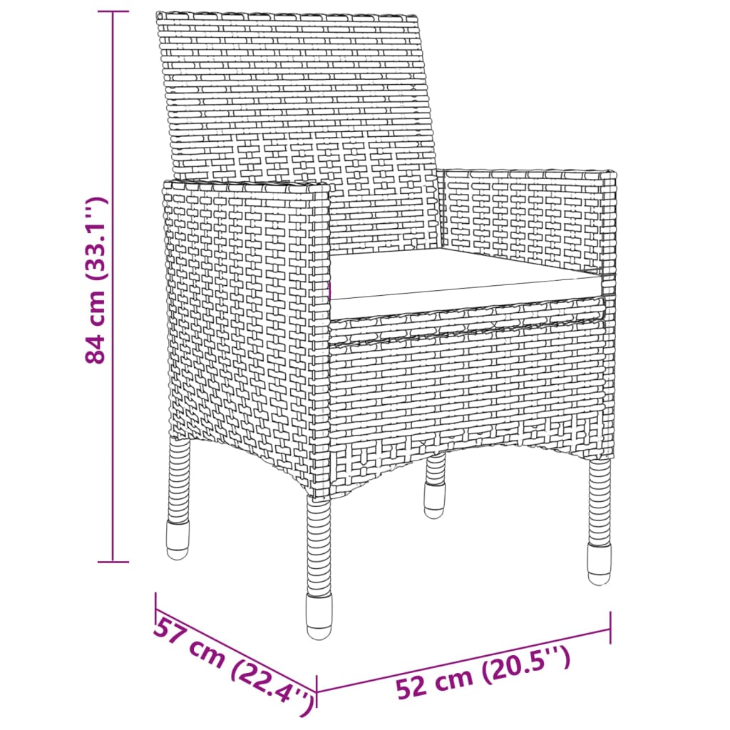 3-piece garden dining set, grey poly rattan