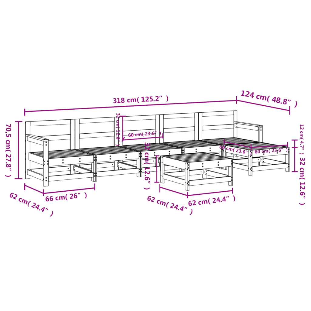 7-piece garden furniture set made of solid pine wood