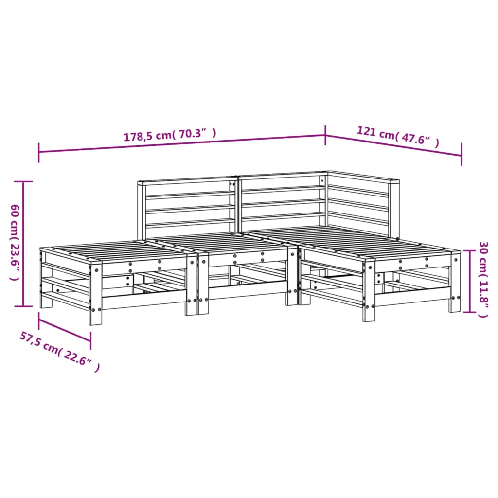 4-piece garden furniture set, solid white pine wood