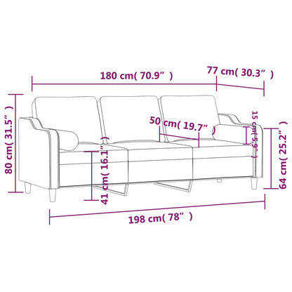 Sofá de 3 plazas con cojines tela marrón 180 cm