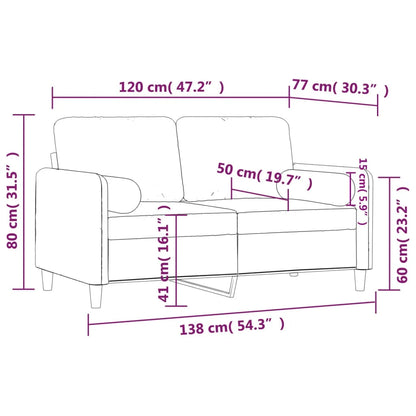 Sofá de 2 plazas con cojines terciopelo amarillo 120 cm