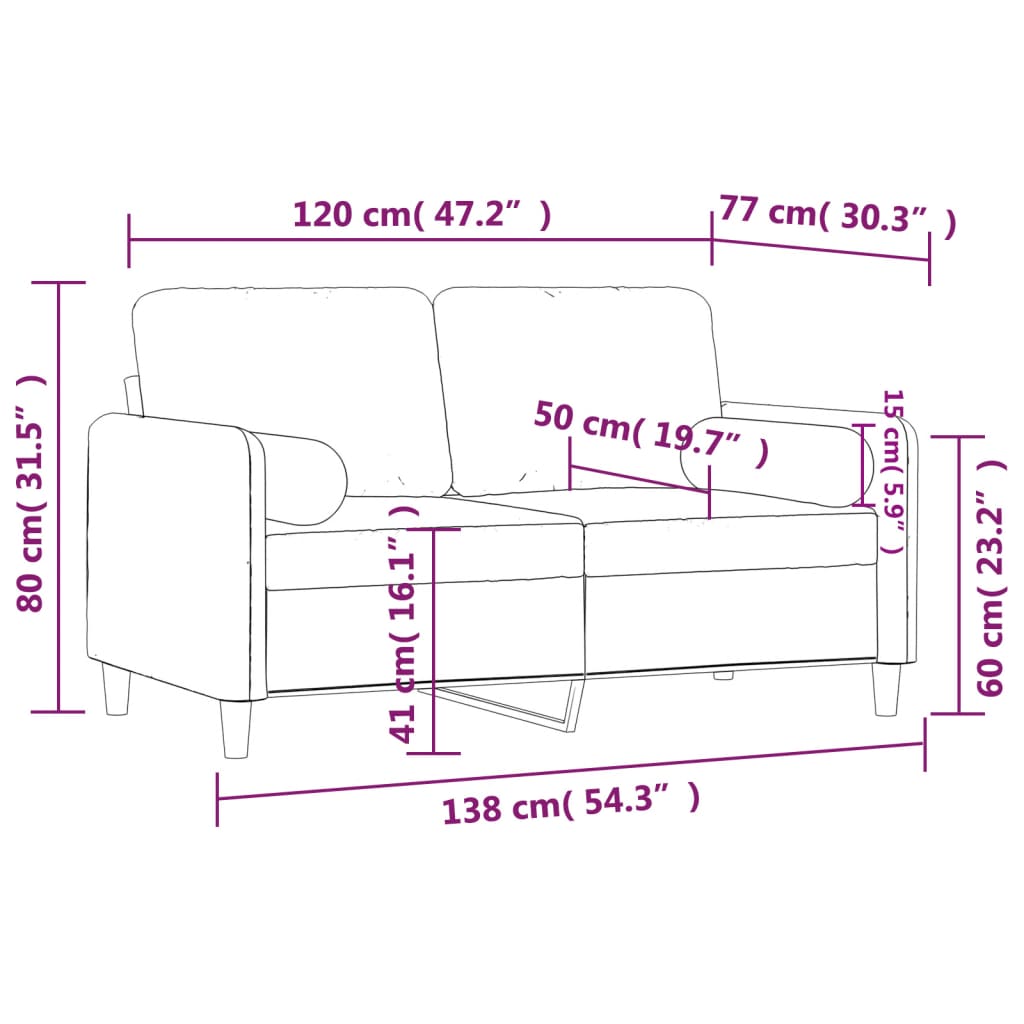 Sofá de 2 plazas con cojines terciopelo azul 120 cm