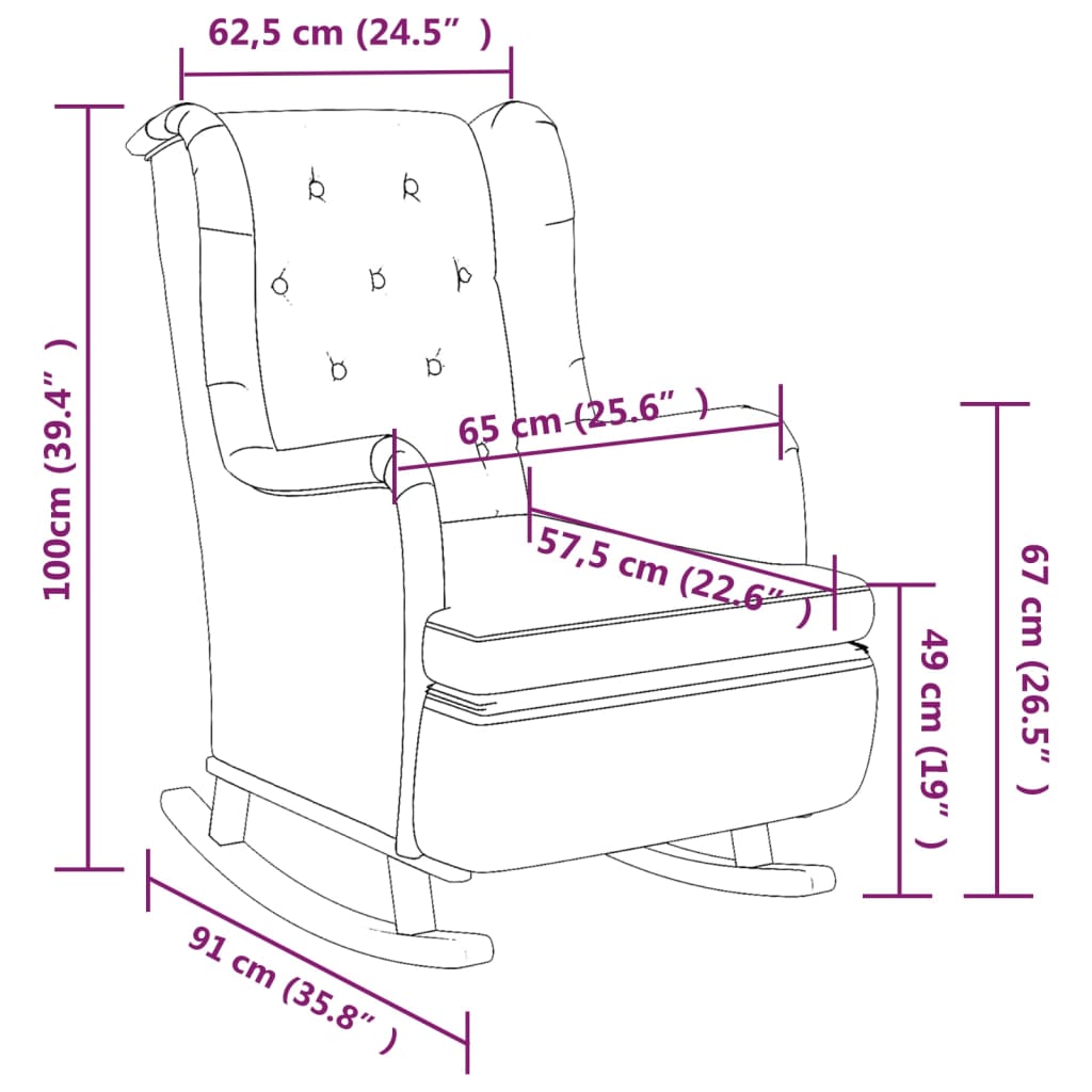 Sillón con patas mecedoras madera de caucho tela gris oscuro