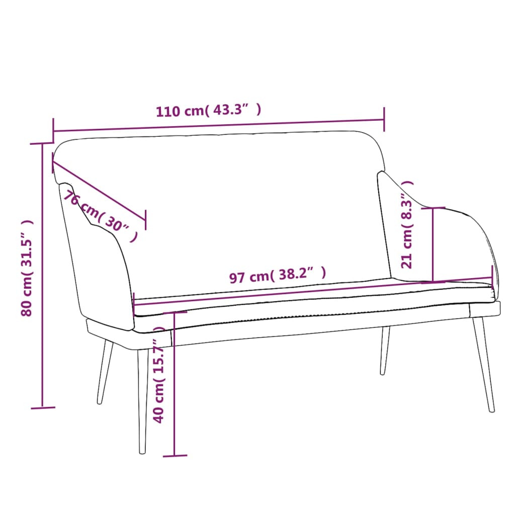 Black velvet bench 110x76x80 cm