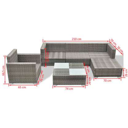 Juego de muebles de jardín 6 pzs y cojines ratán sintético gris