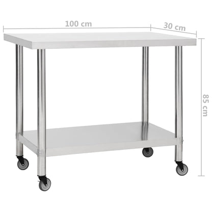 Mesa de trabajo para cocina con ruedas acero inox varias medidas