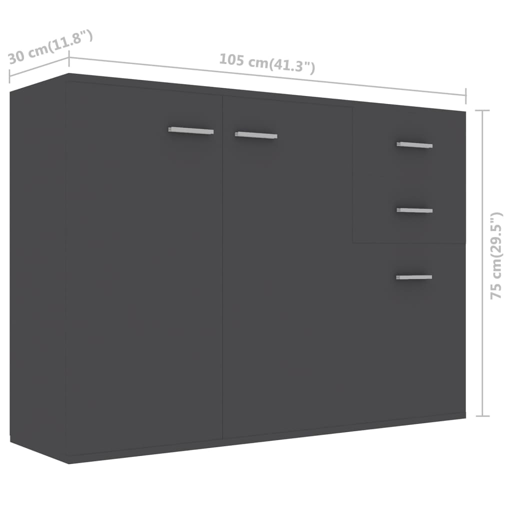 Grey plywood sideboard 105x30x75 cm