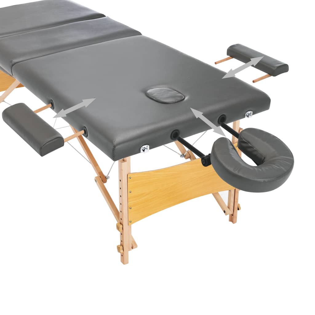 3-zone massage table with anthracite wood frame 186x68 cm