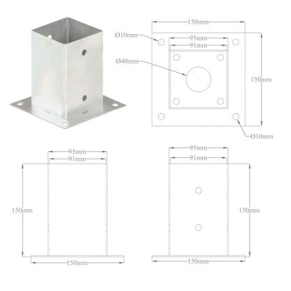 Anclajes para postes 4 unidades metal galvanizado 71-141 mm