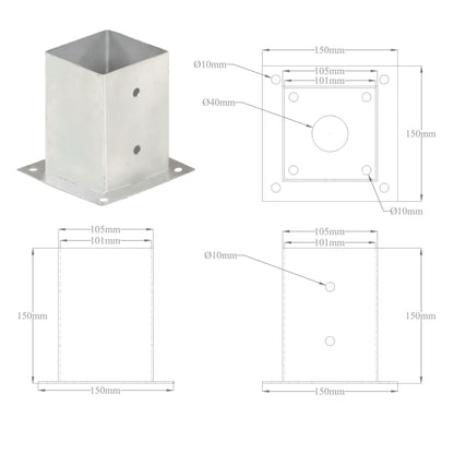 Anclajes para postes 4 unidades metal galvanizado 71-141 mm