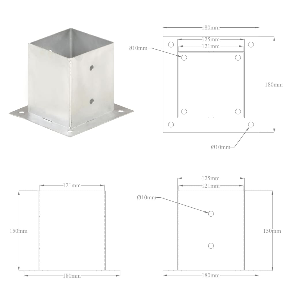 Anclajes para postes 4 unidades metal galvanizado 71-141 mm