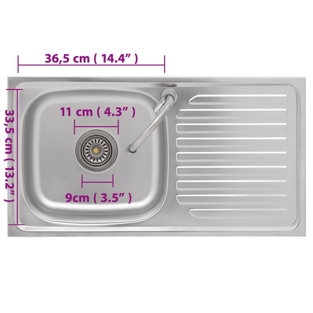 Single bowl stainless steel camping sink 