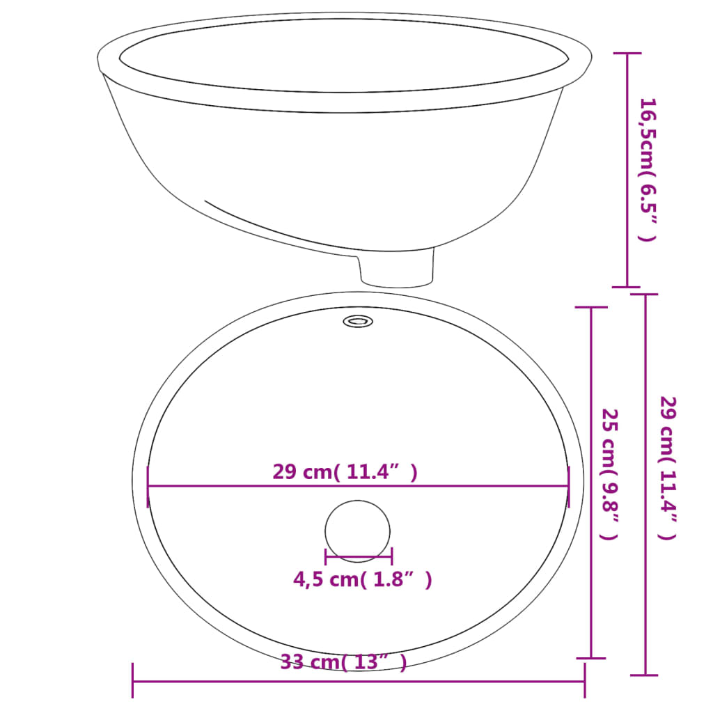 White ceramic oval bathroom sink 43x35x19 cm