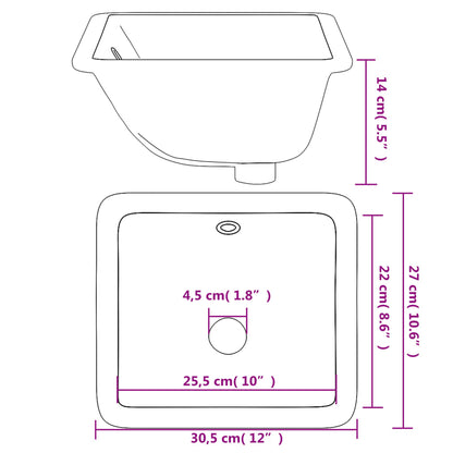 Rectangular white ceramic bathroom sink 41.5x26x18.5 cm